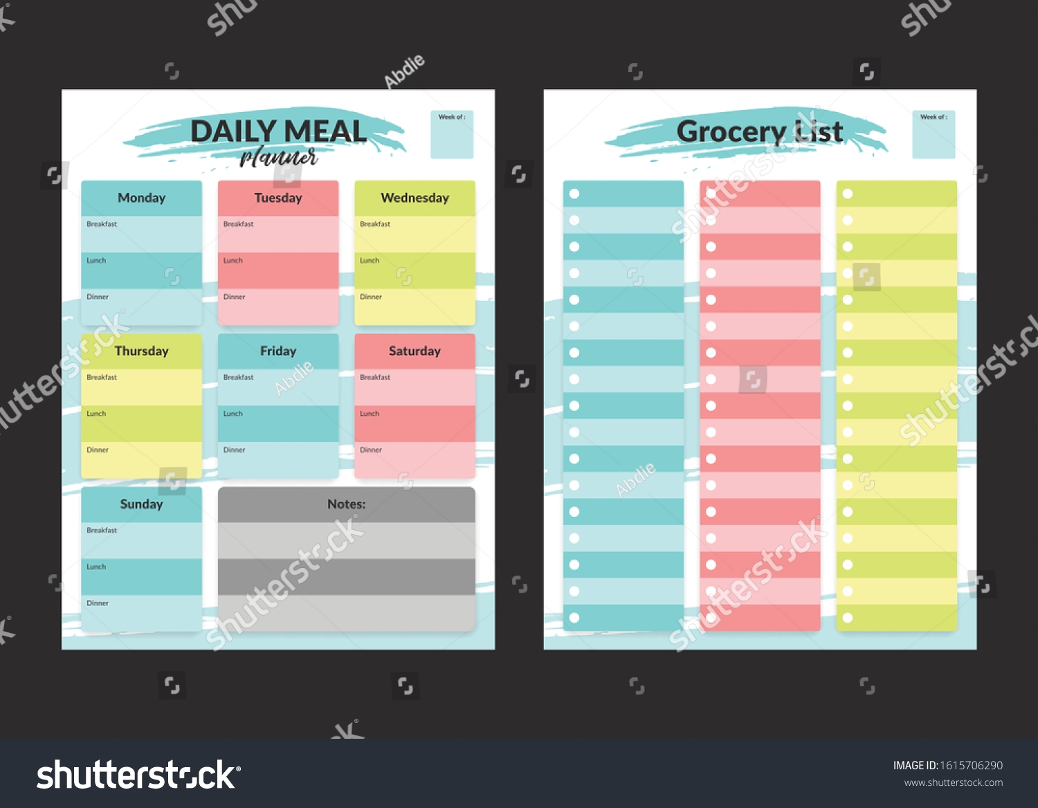 Menu Meal Planner Grocery Shopping List Stock Vector Royalty Free 