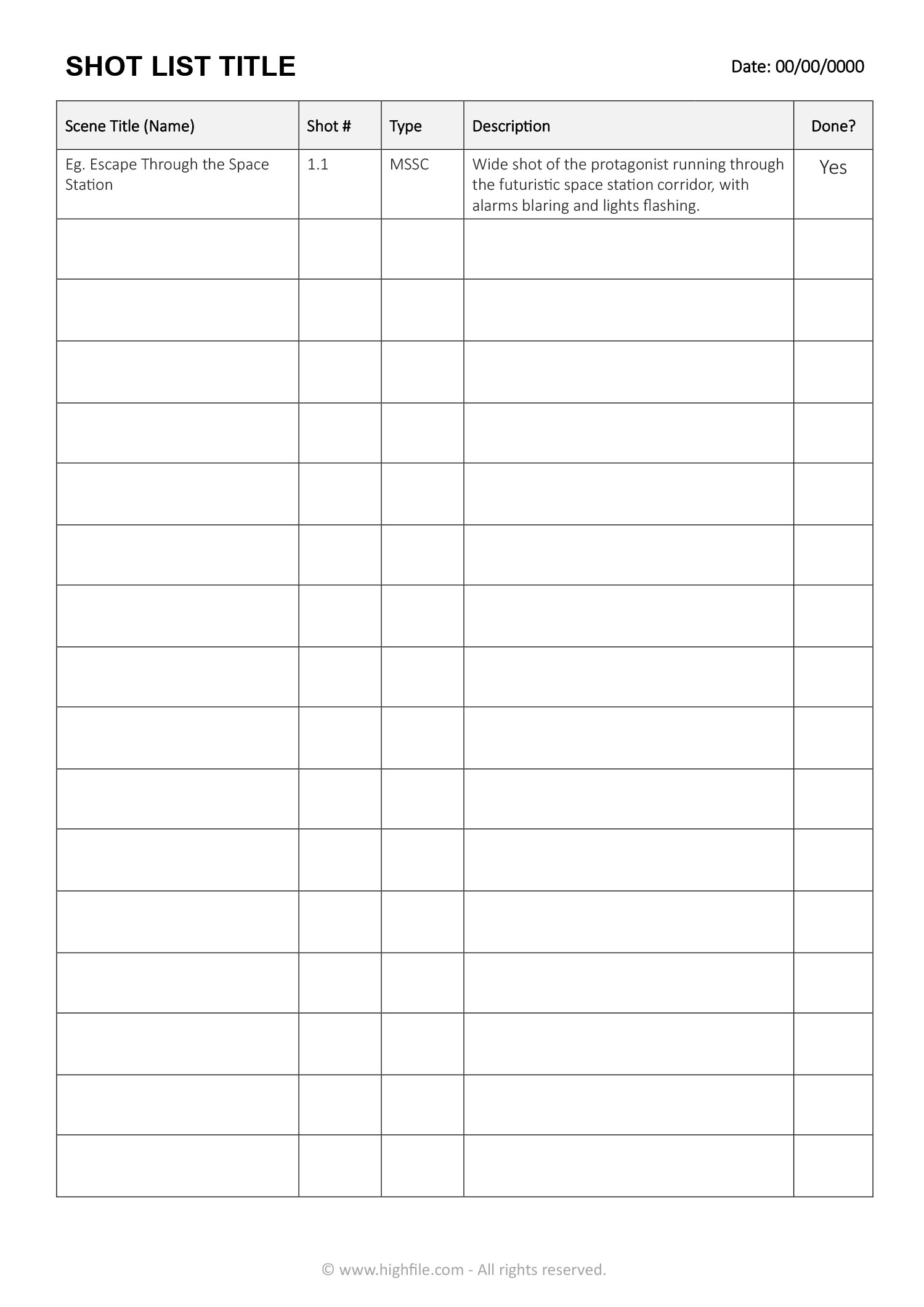 Minimal Shot List Template Word Google Docs Highfile