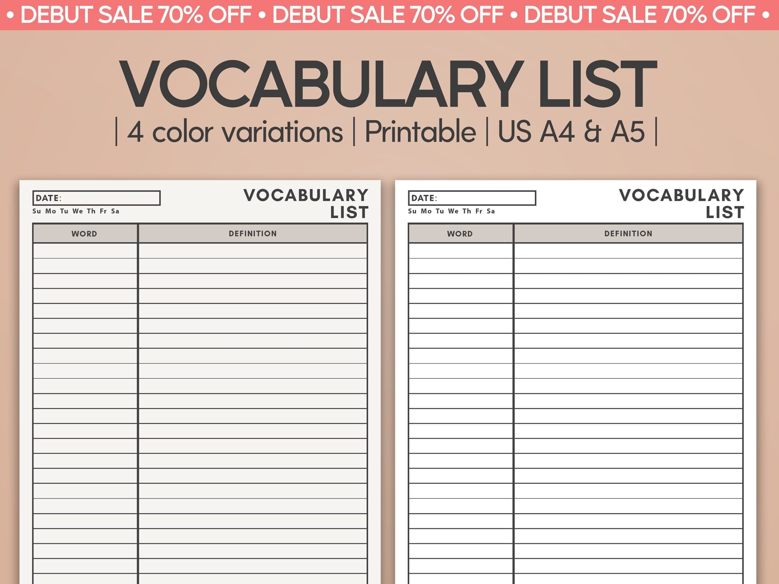 Minimal Vocabulary List Printable Vocabulary Note Worksheet Language Study Notebook Template Word Book Pdf Voca Card Planner Inserts Etsy