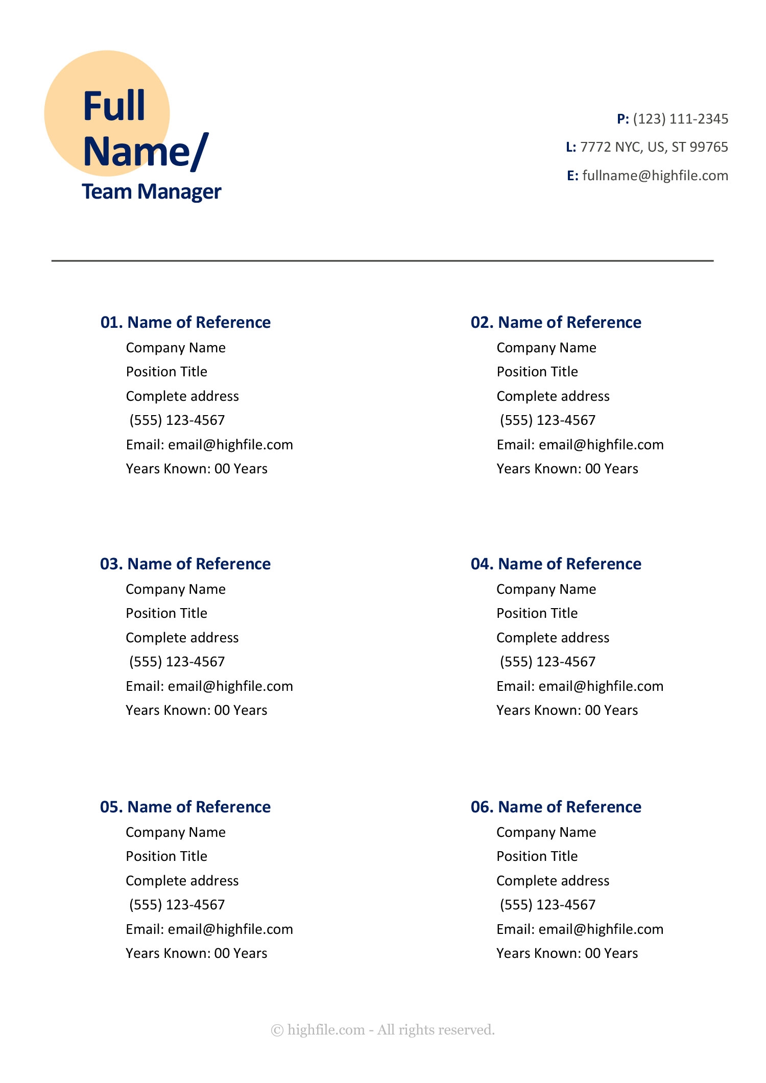 Modern Professional References List Template Word Google Docs Highfile