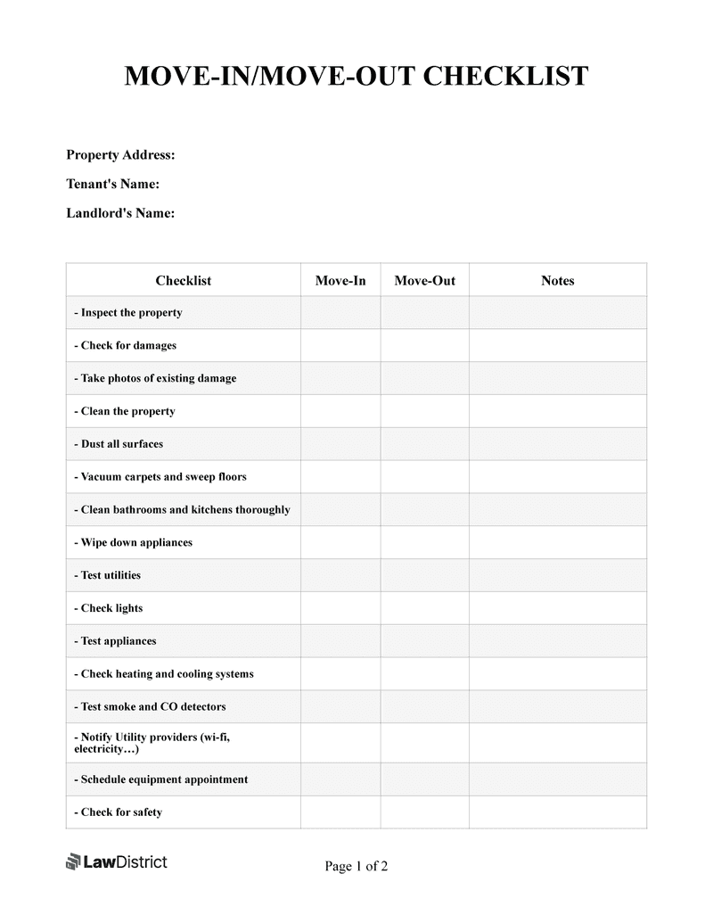 Free Printable Tenant Move-Out Checklist