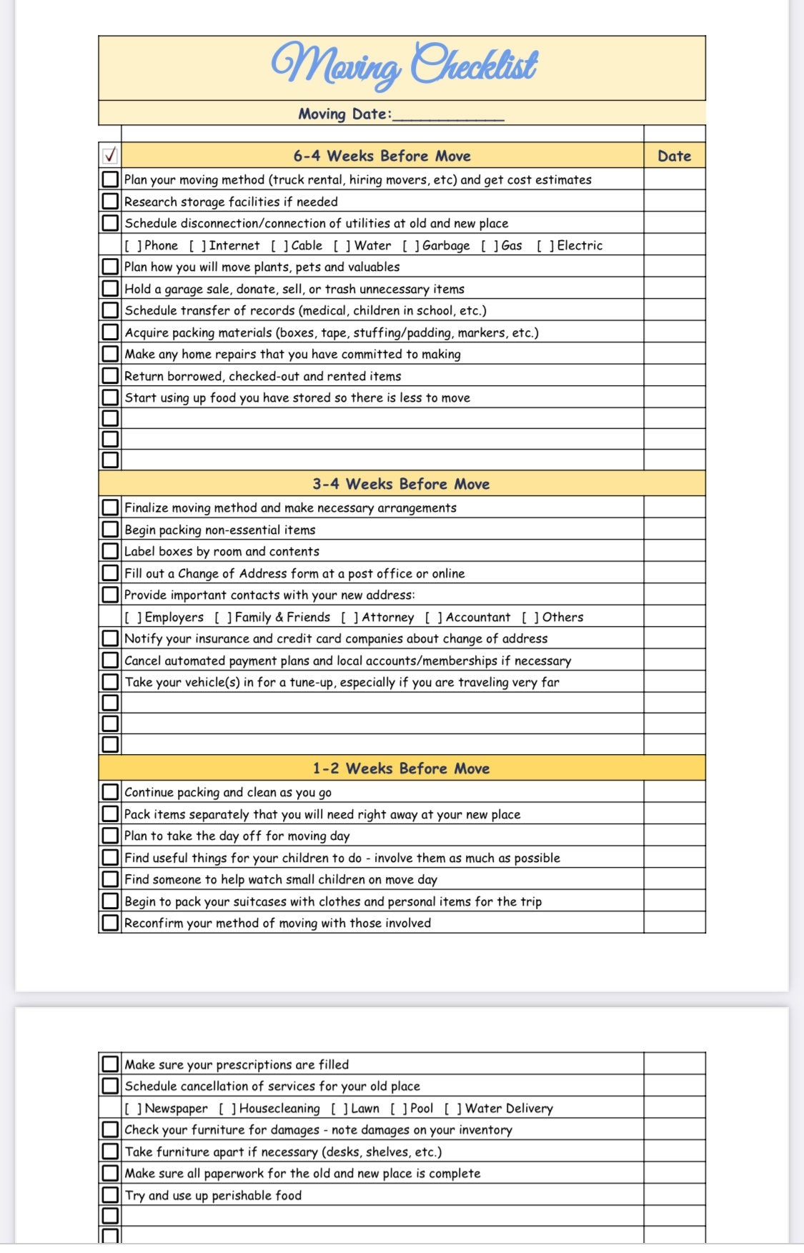 Moving To Do List Template