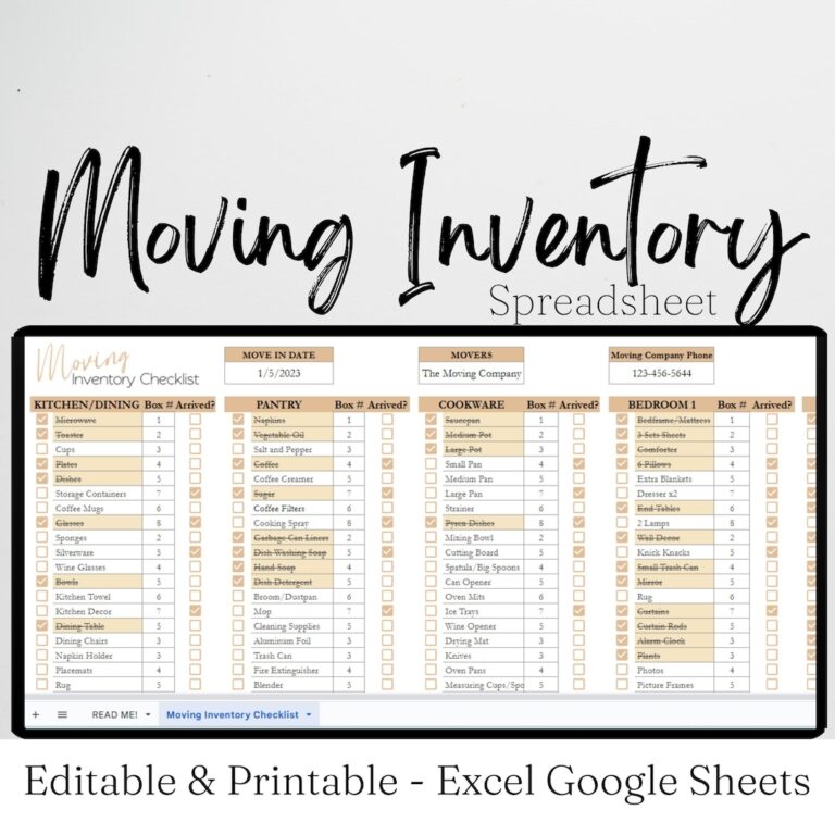 Moving Inventory List Excel Spreadsheet Moving Planner Google