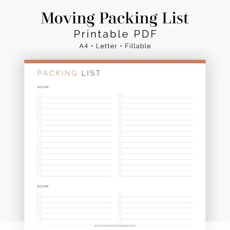 Moving Packing List By Room Fillable Moving Planner 