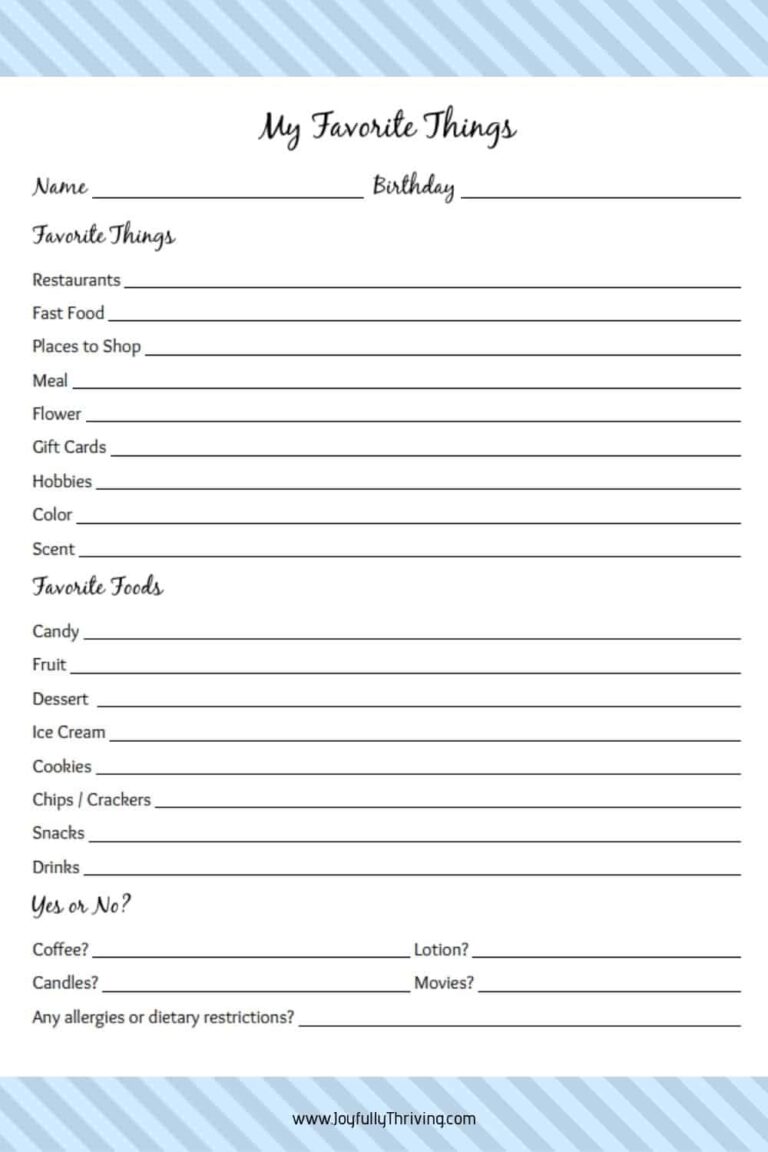 My Favorite Things List Free Printable Gift Ideas For Teachers