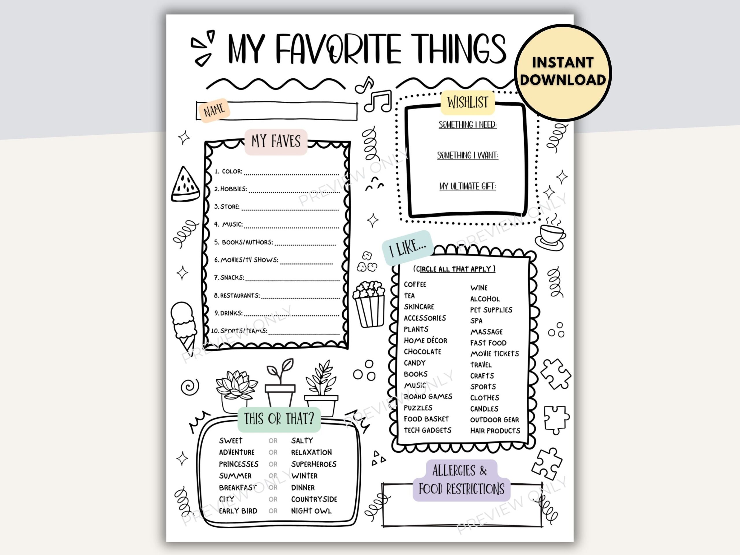 My Shopping Favorite Things List