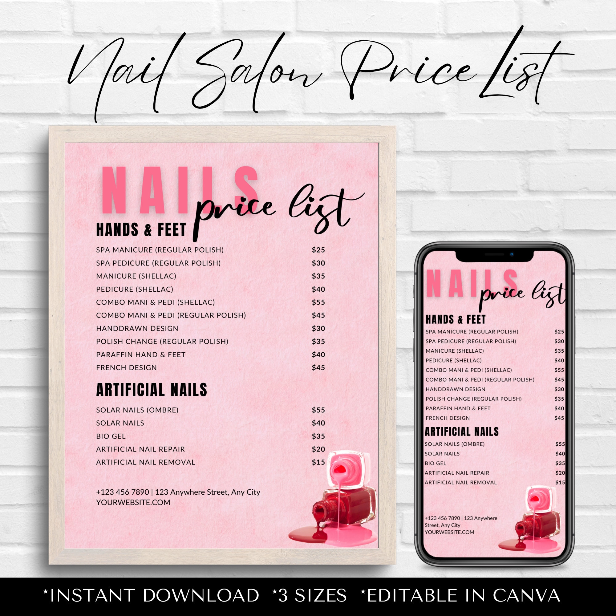 Nail Price List Instant Download Editable Template For Salon Pedicure Manicure Pricing Beauty U0026 Nail Salon Price Sheet Boost Business Etsy