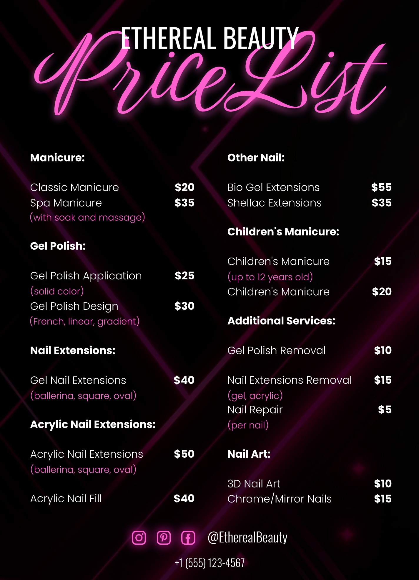 Nail Price List Template