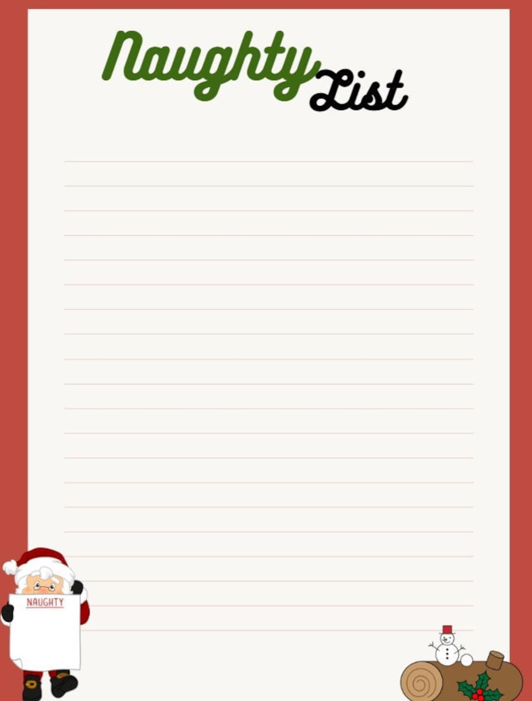 Naughty List Blank Printable List Template Legal Letter Christmas Instant Download For Holiday Planner And Notes Etsy