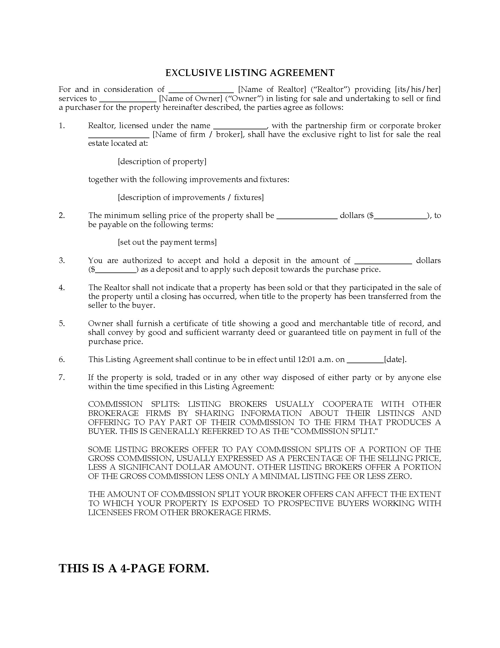 Real Estate Listing Agreement Template