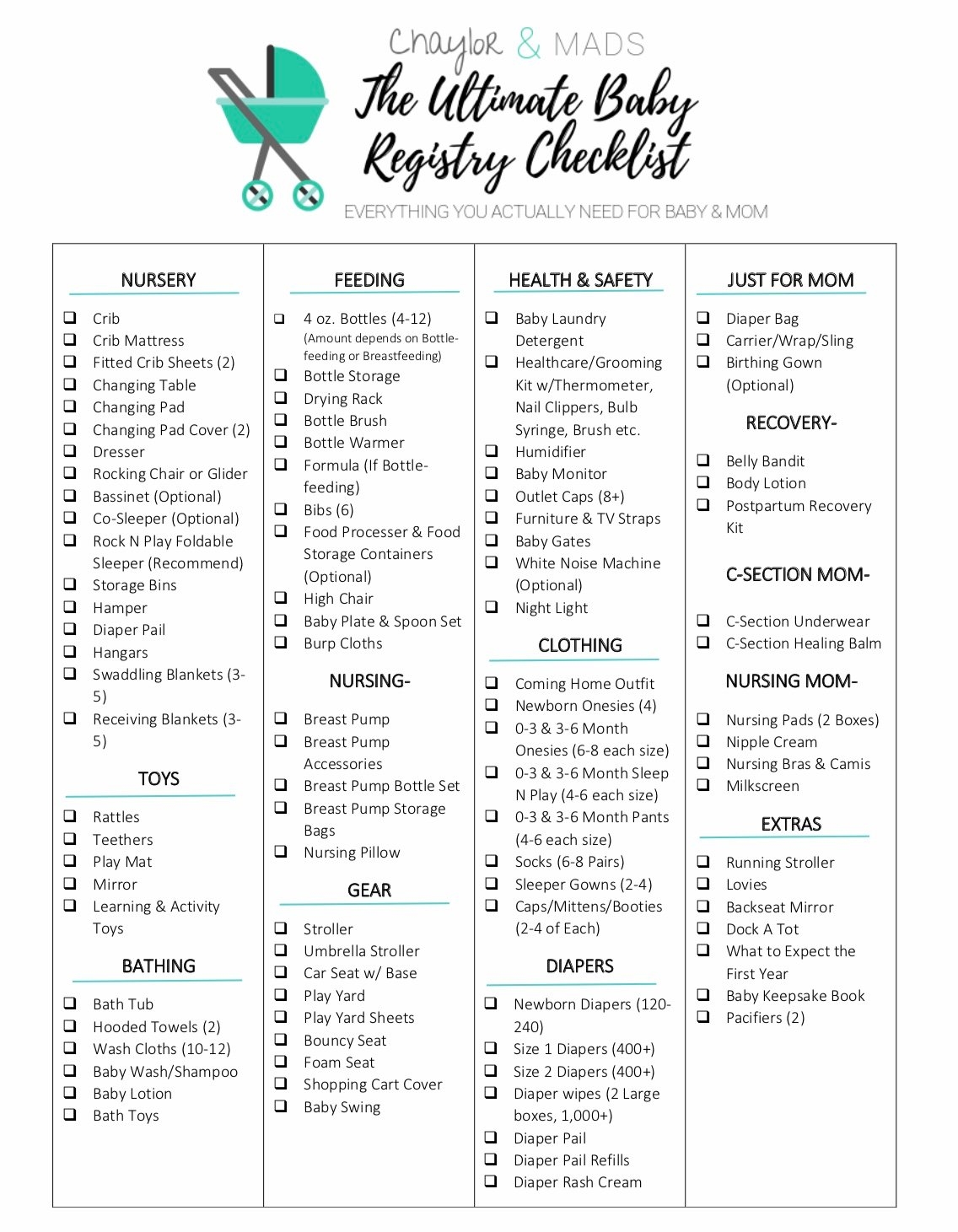 Baby Registry List Template