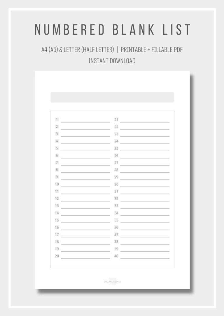 Numbered Blank List Simple List Template Printable List Digital List To Do List A4 And Letter Size Printable And Fillable PDF Etsy