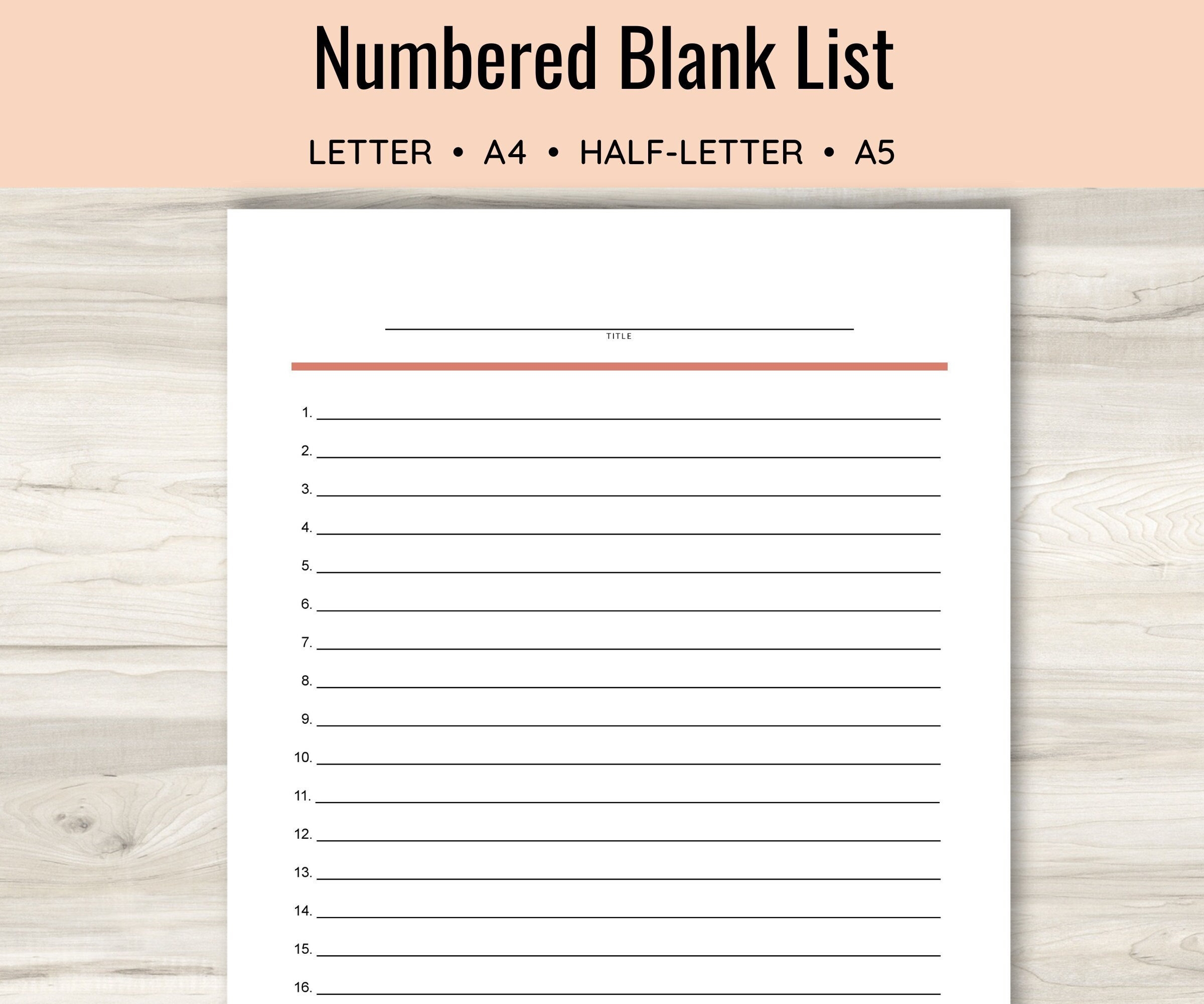 Numbered Blank List Simple List Template Printable List Lined List To Do Form Planner Insert Project Organization Manage Goals Etsy