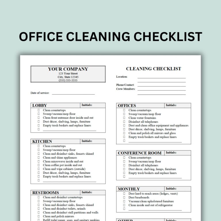 Office Cleaning Checklist Customizable Word Document And PDF Forms