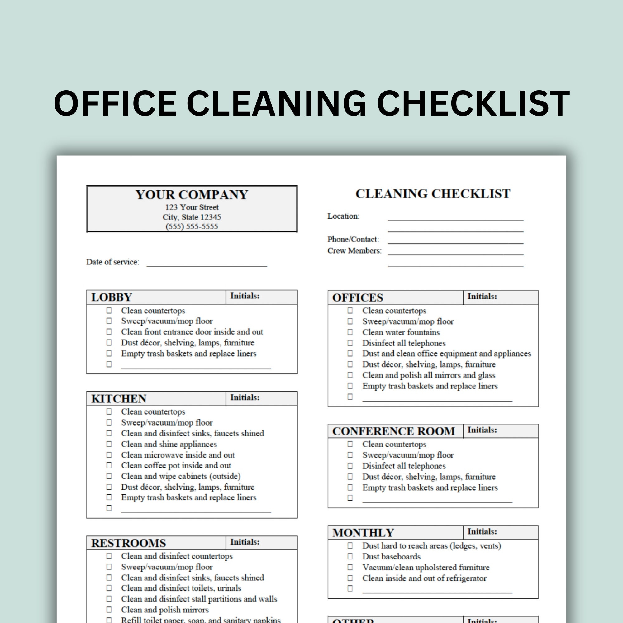 Office Cleaning Checklist Customizable Word Document And PDF Forms Office Cleaning Checklist Customizable Word Document And PDF Forms