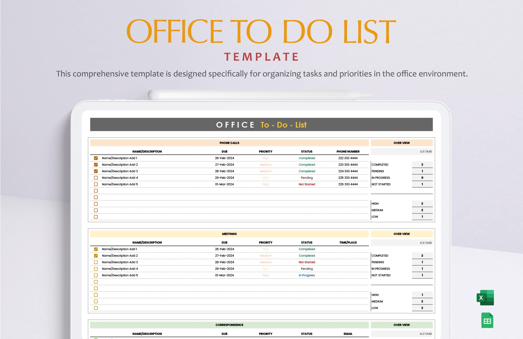 Office Task List Template