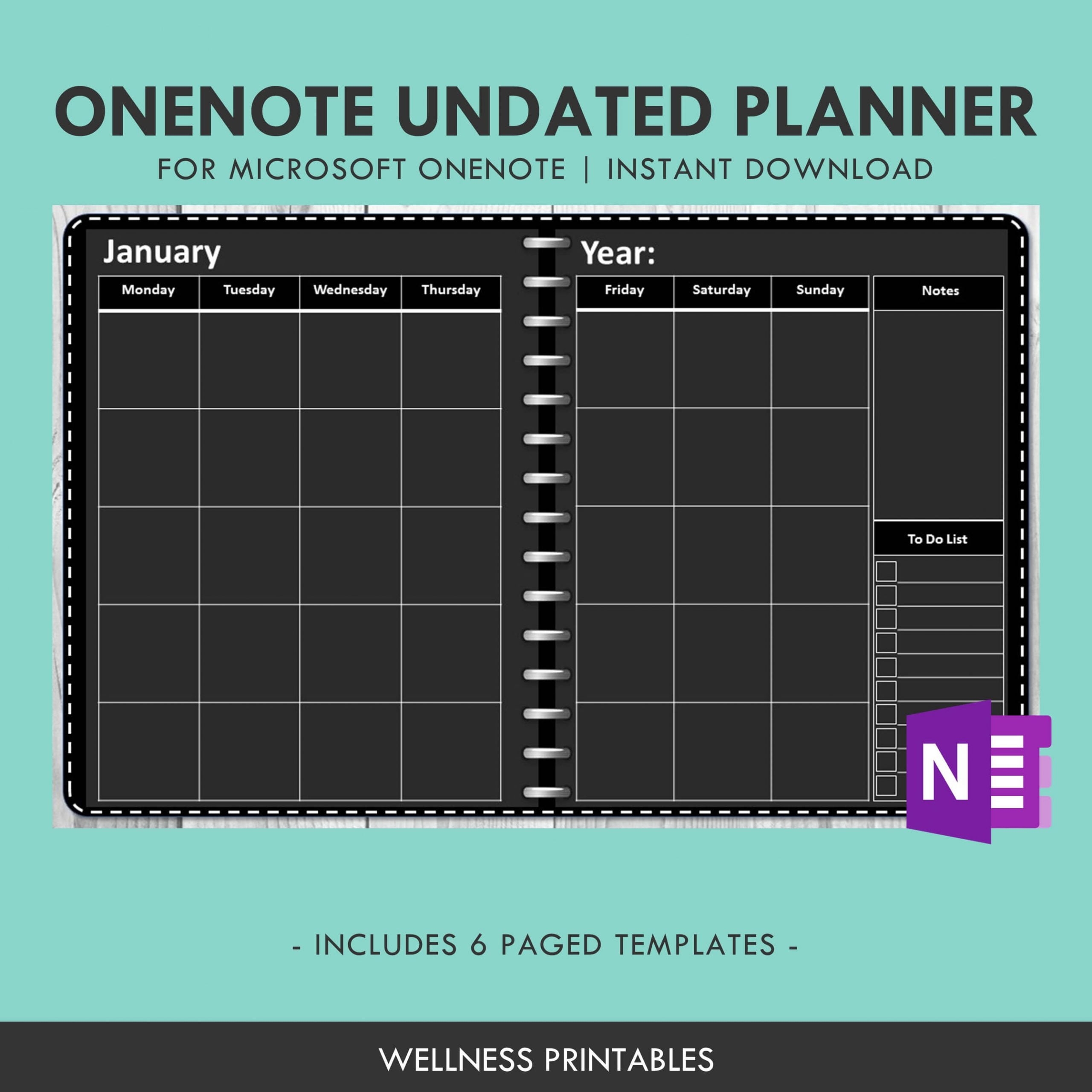 OneNote Template Black Paper Undated Planner Wellness Printables OneNote Template Black Paper Undated Planner Wellness Printables