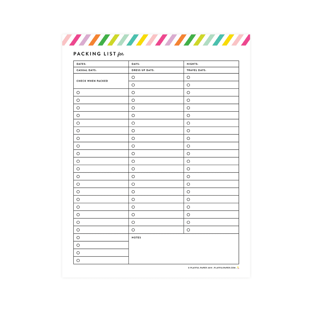 Printable Blank Packing List Template