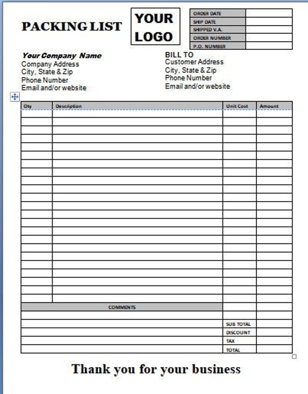 Packing List Template Printable Packing List Order Form Word Packing List Template Word Template Printable Gray Etsy