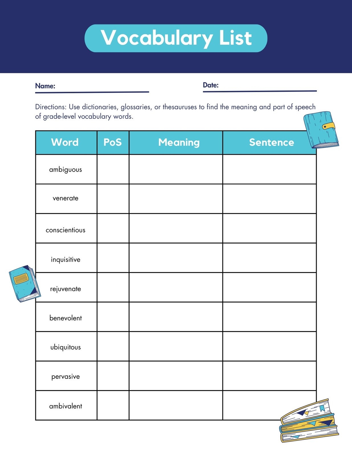 Vocabulary List Template
