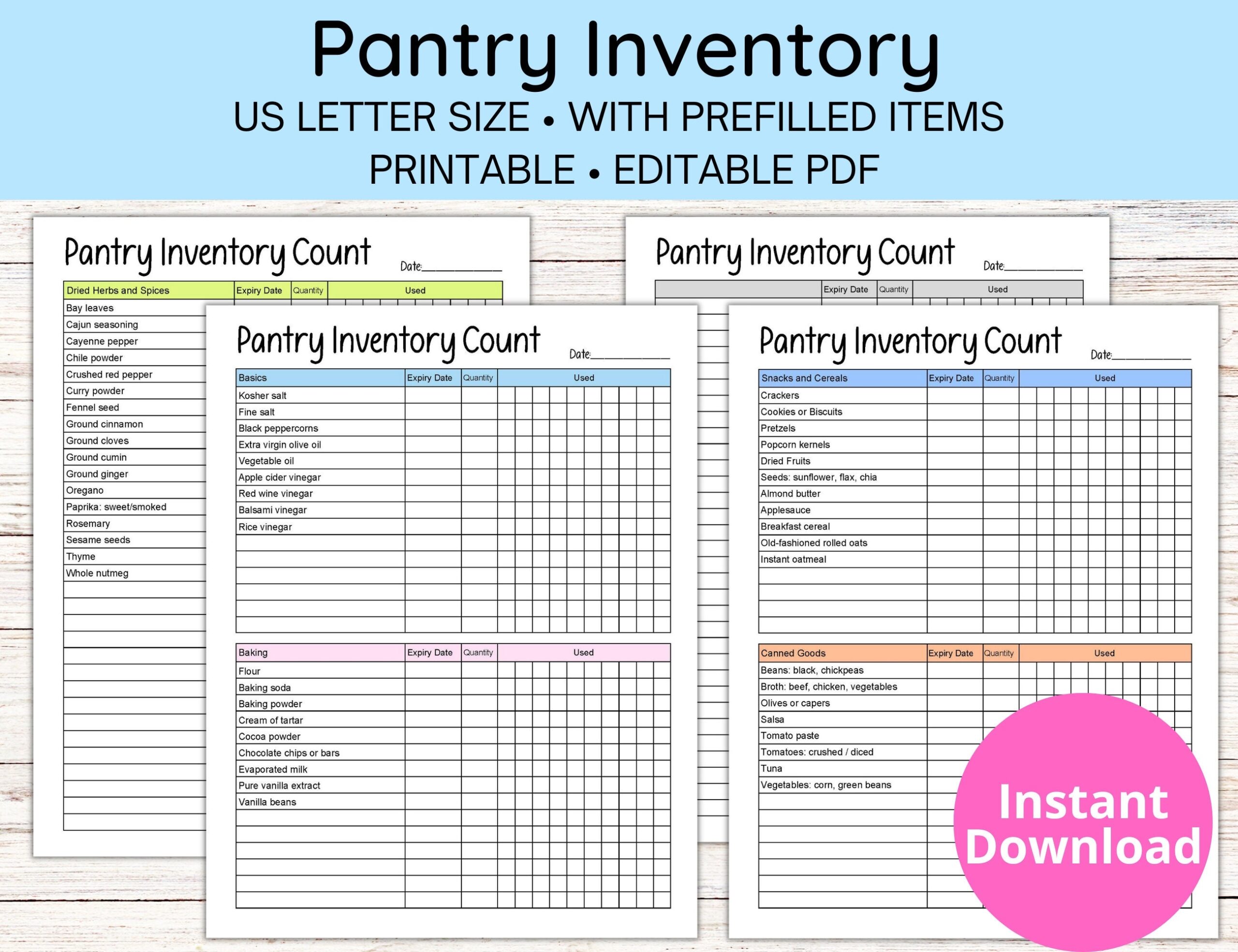 Pantry Inventory Template Food Inventory Printable Editable 