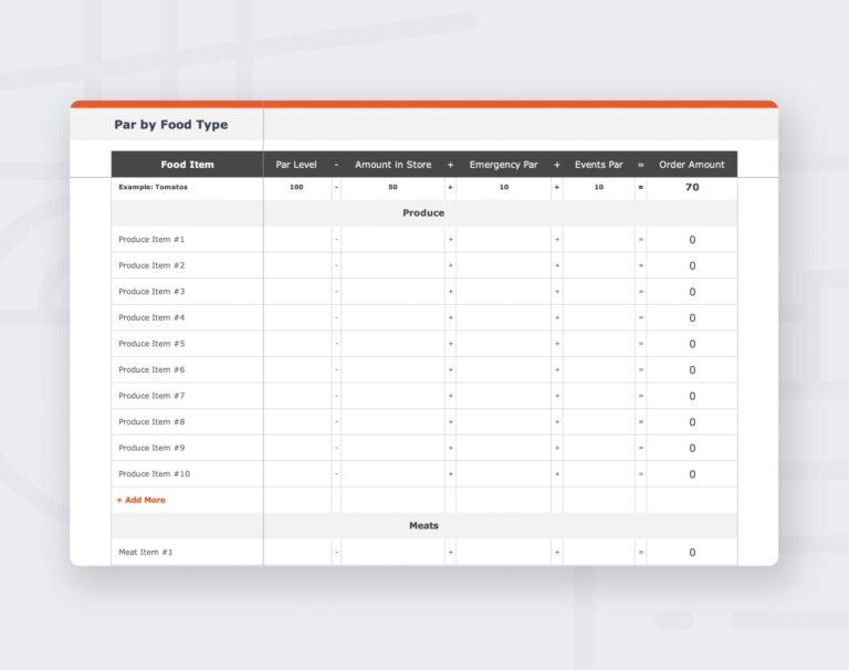 Par Sheet Template Toast POS