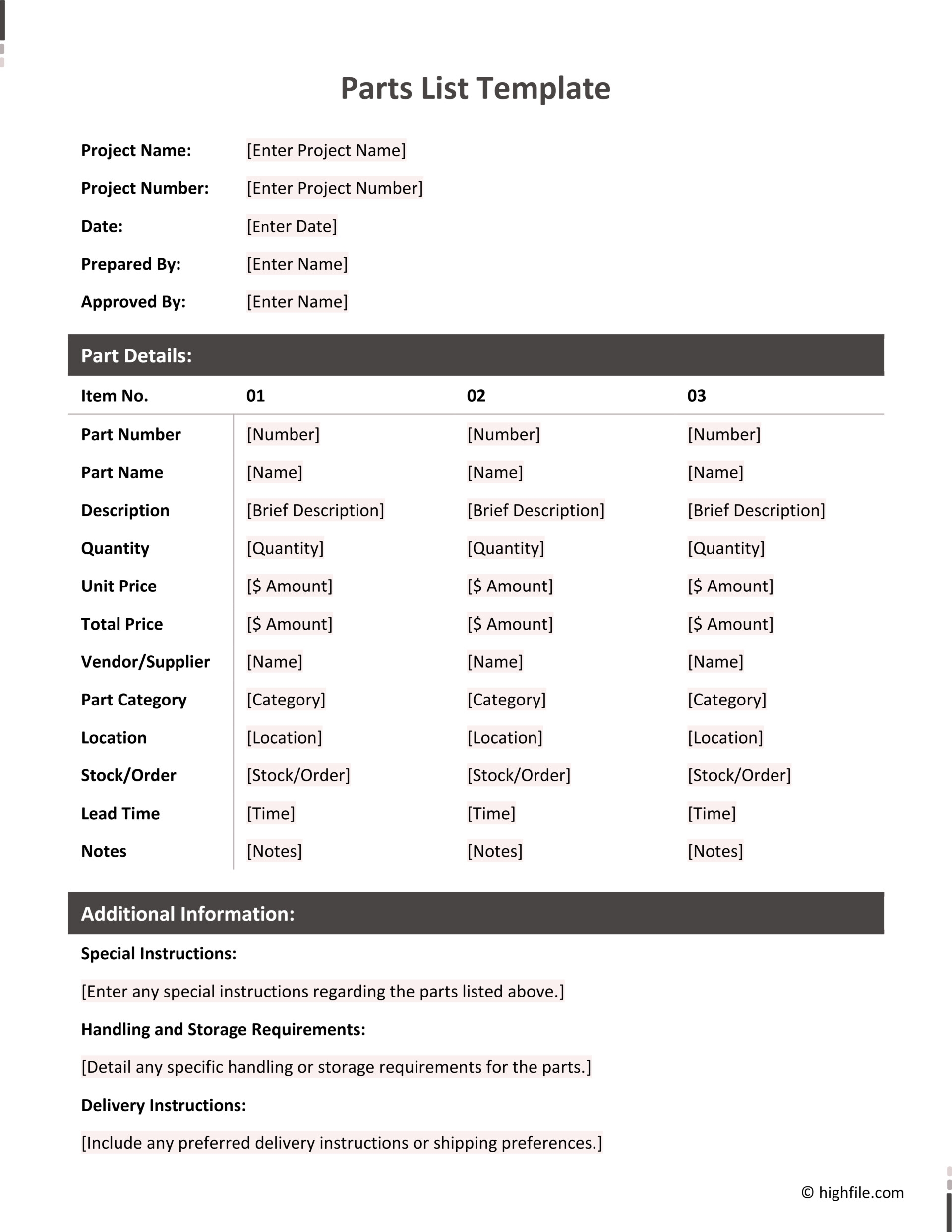 Parts List Template Word Google Docs Highfile