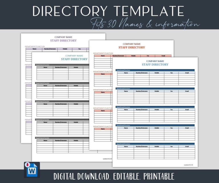 Phone Directory Template Phone Extension Email Title Contact List Department Personnel Internal Company Directory HR Staff Etsy