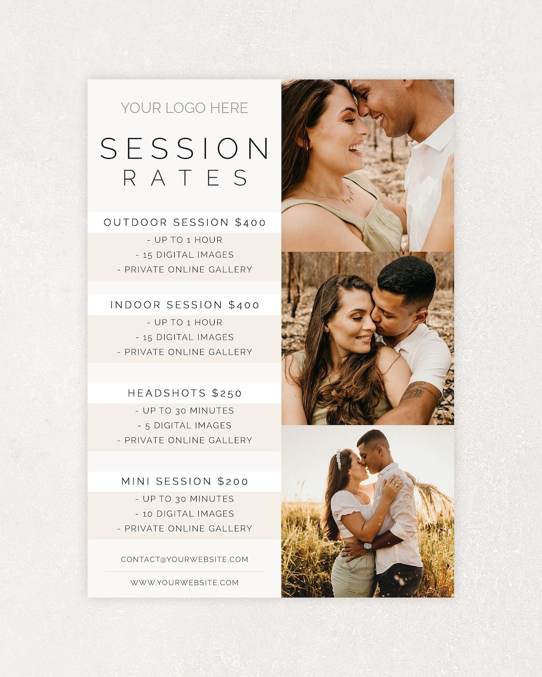 Free Printable Photography Price List Template