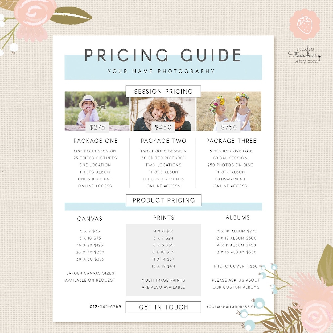 Photography Pricing Template Pricing Guide Template Pricing List Price List Photoshop Template Pricing Template Photographer Price List Etsy