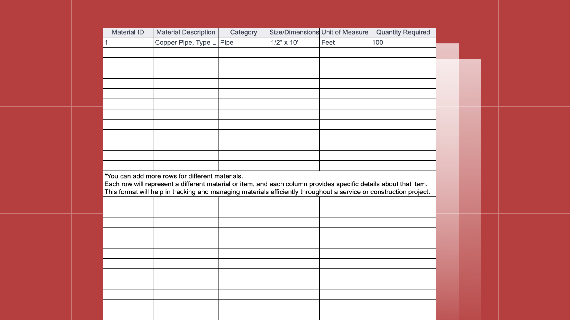 Plumbing Material List Template Free PDF Download