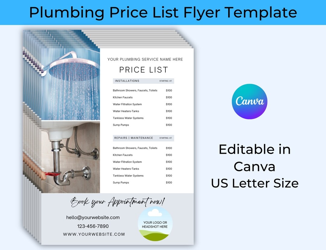 Plumbing Price List Plumbing Company Templates Price List For Plumbers Flyer For Plumbing Company Price List Flyer For Plumbing Company Etsy