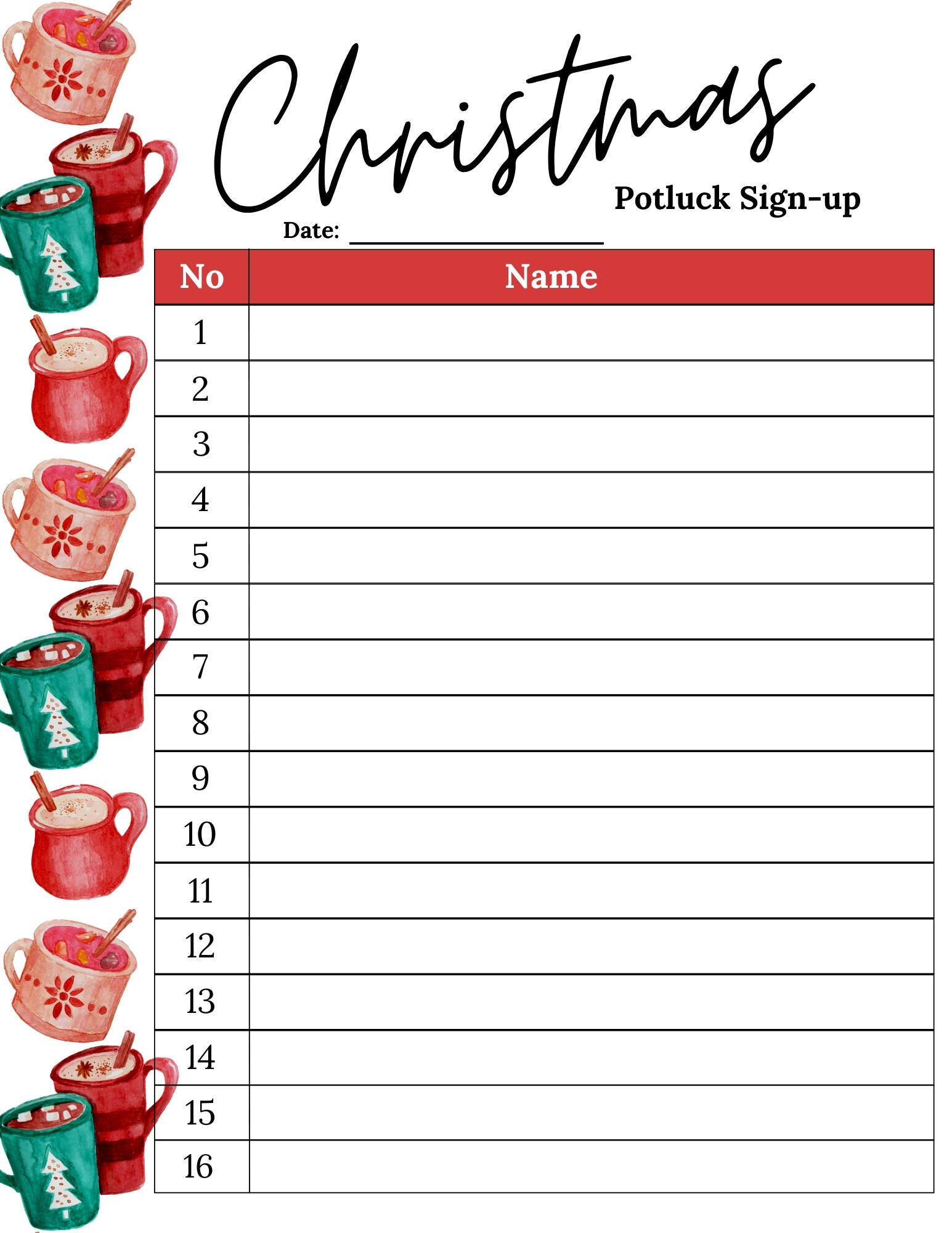 Potluck Sign Up Sheet Christmas Potluck Sign Up Sheet 