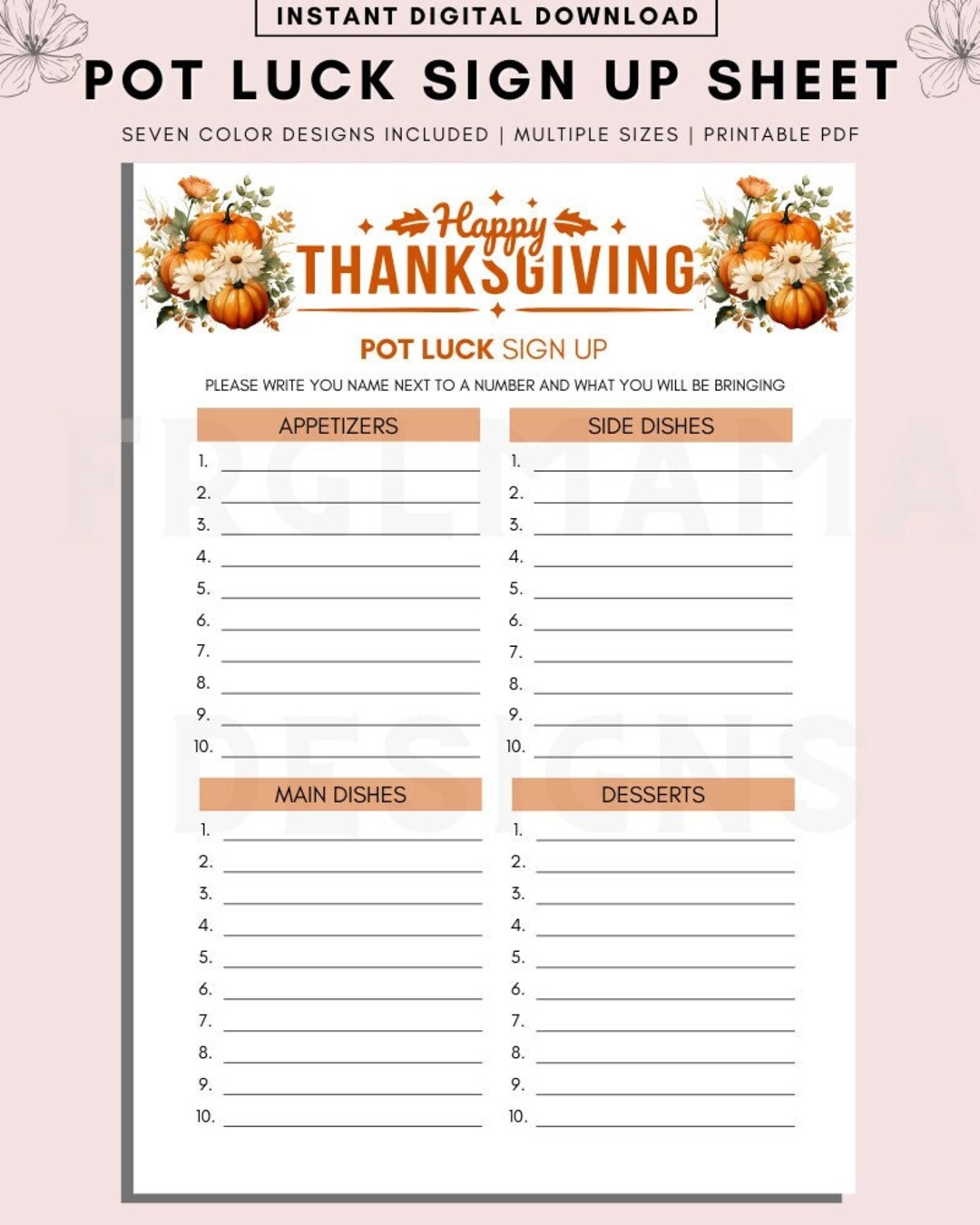 Potluck Sign Up Sheet Thanksgiving Potluck Sign Up Sheet Event Sign Up Potluck Template Thanksgiving Potluck Potluck Printable PDF Etsy
