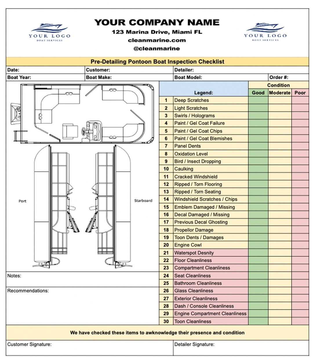 Pre inspection Pontoon Boat Detailing Checklist Form Etsy