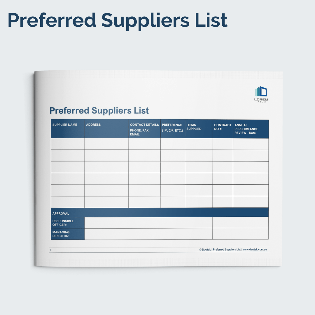 Preferred Supplier List Template Dawtek Preferred Supplier List Template Dawtek