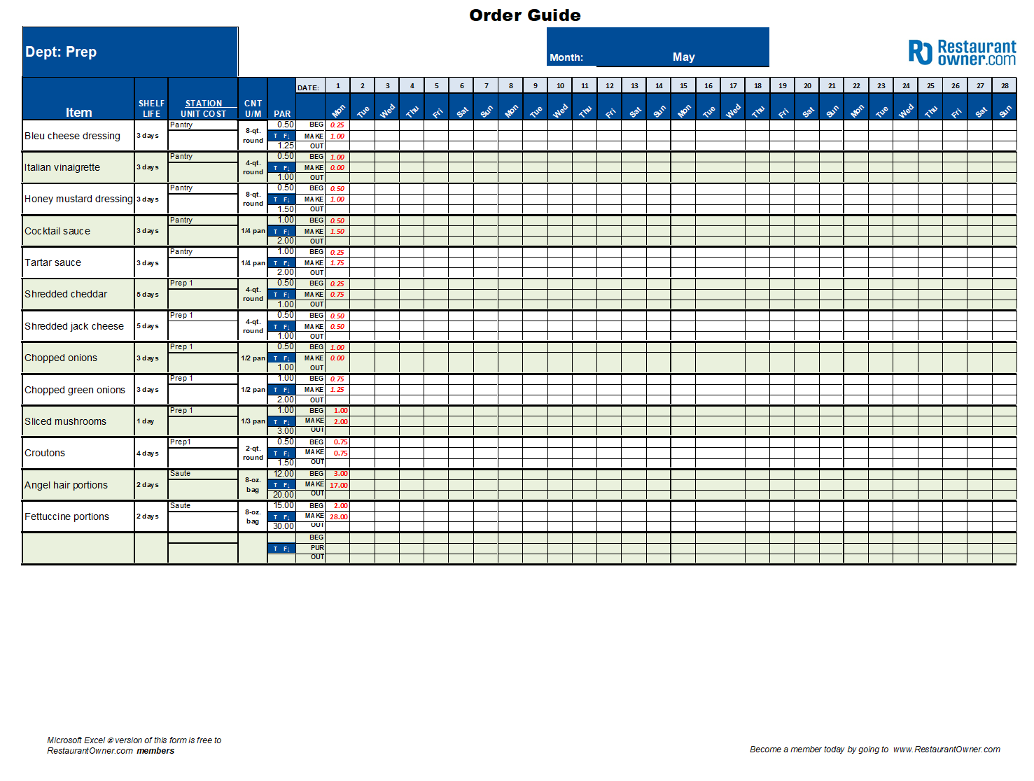 Restaurant Prep List Template Restaurant Prep List Template