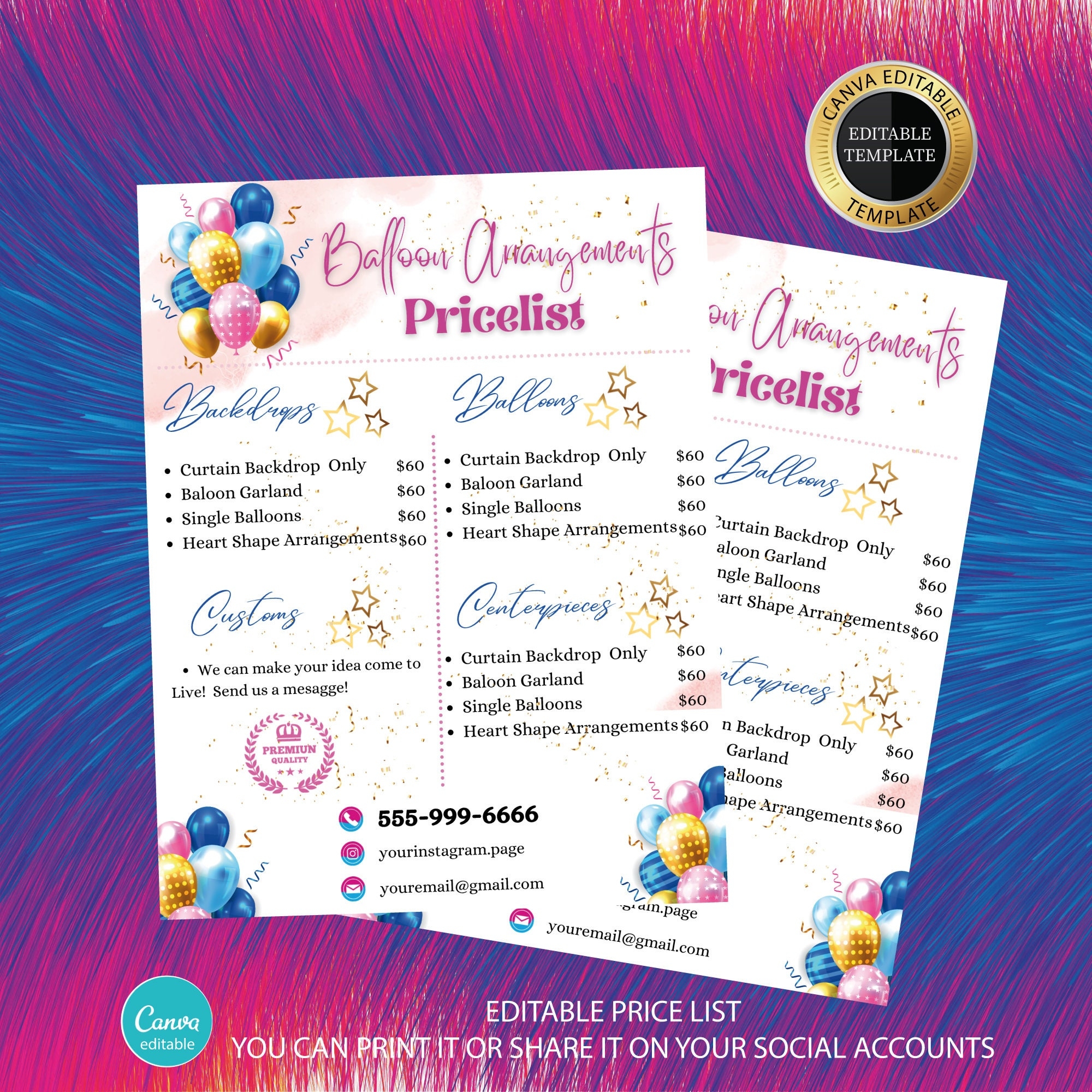 PRICE LIST Template Balloons Price List Party Planner Editable Super Easy Printable Price Sheet Web Price List Customizable Etsy