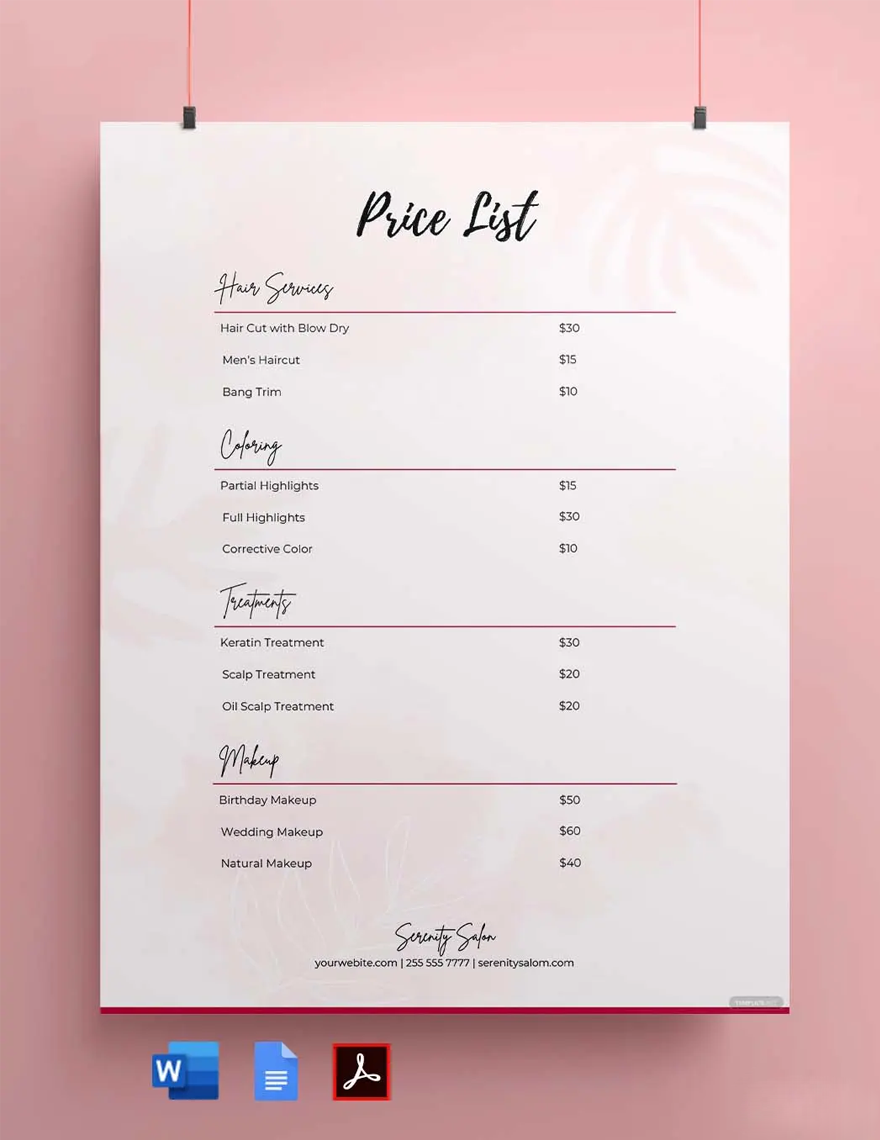 Price List Template In Google Docs Word PDF Download 