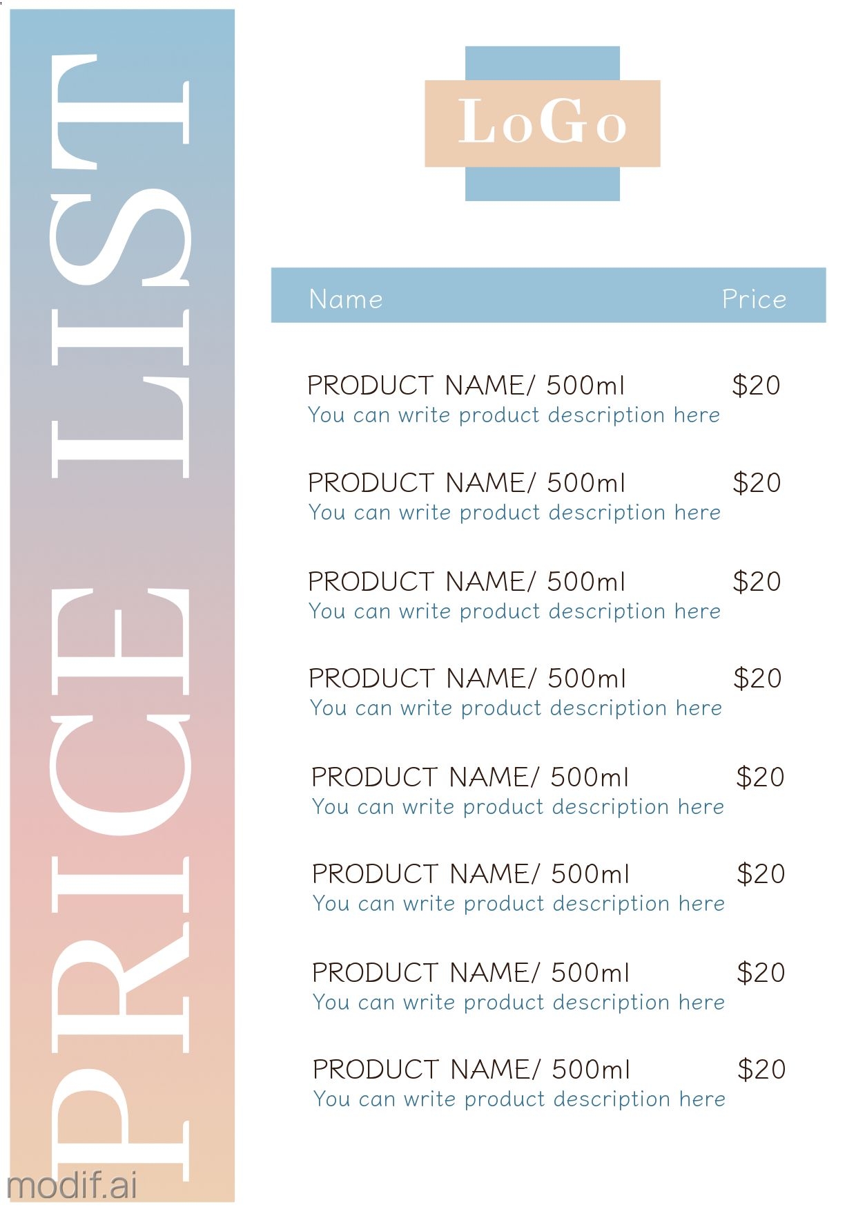 Price List Template With Light Elements Mediamodifier