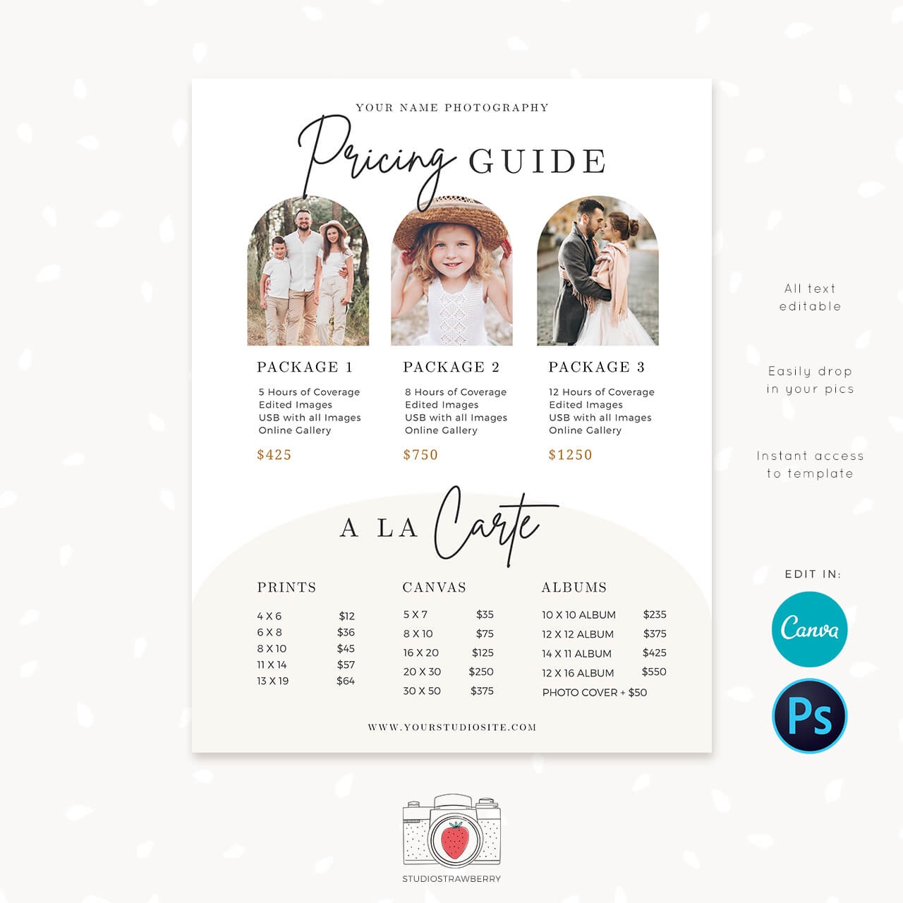 Pricing Guide Template For Photographers Photo Arch Collection 