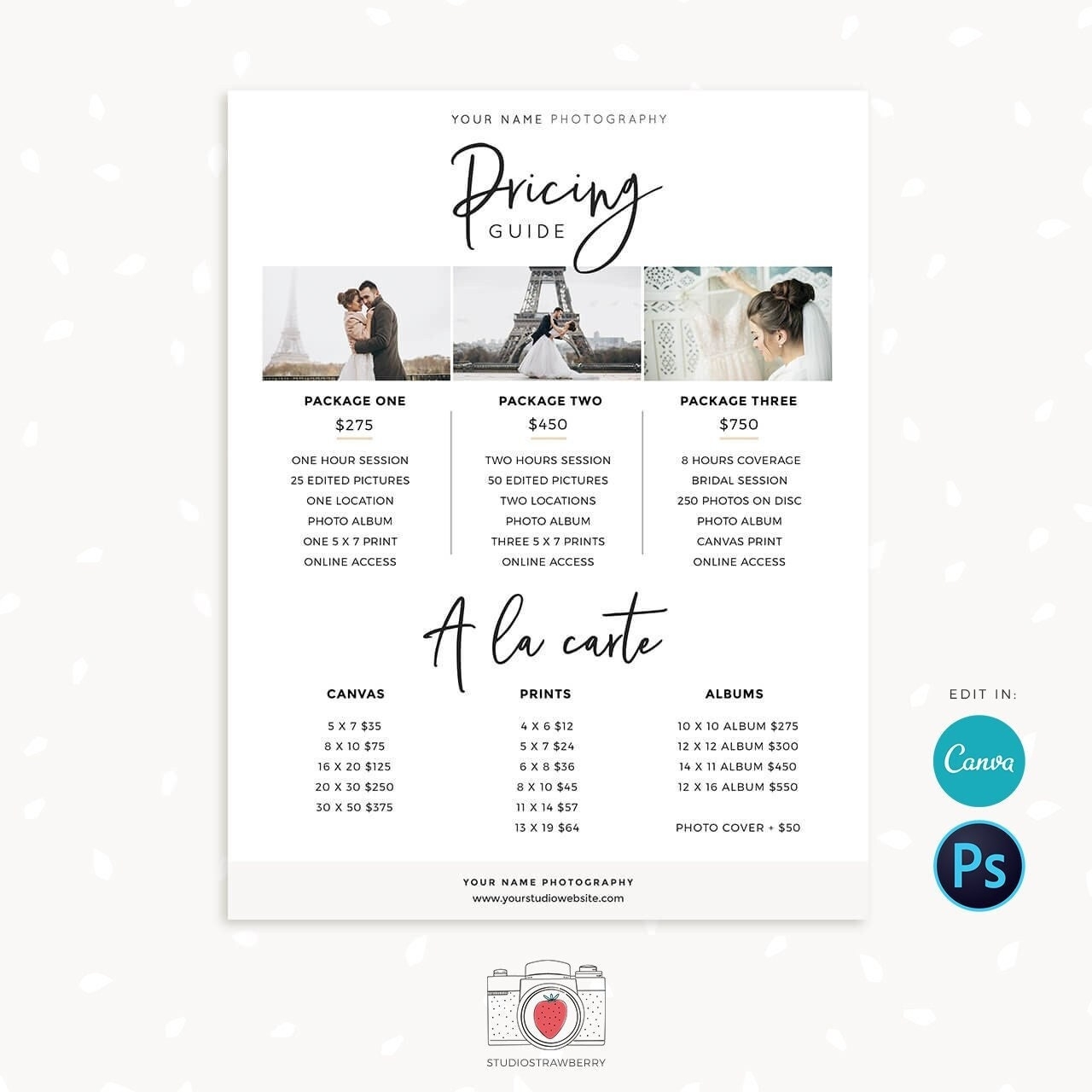 Pricing Guide Template For Photographers Photography Pricing List Template Photographer Price List Template Pricing Guide Template C01