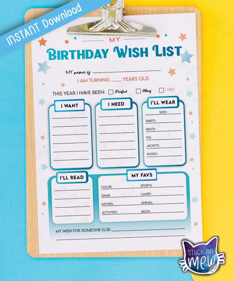 Printable Birthday Gift Wish List Template Kid s Birthday Wish List My Wish List Birthday Gift Ideas List Bday Gift Ideas Present Ideas Etsy