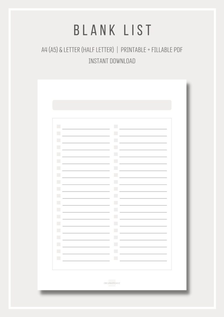 Printable Blank List Simple List Template Planner Insert 