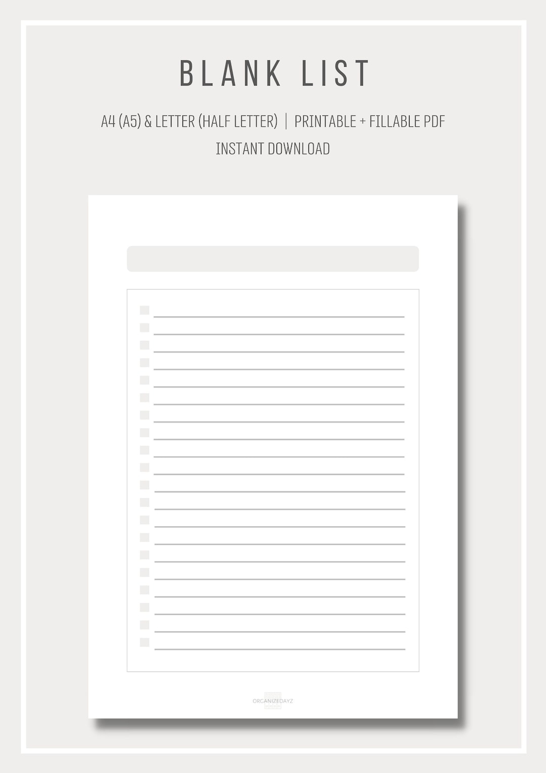 Printable Blank List Simple List Template Planner Insert Checklist A4 And Letter Size Printable And Fillable PDF Etsy