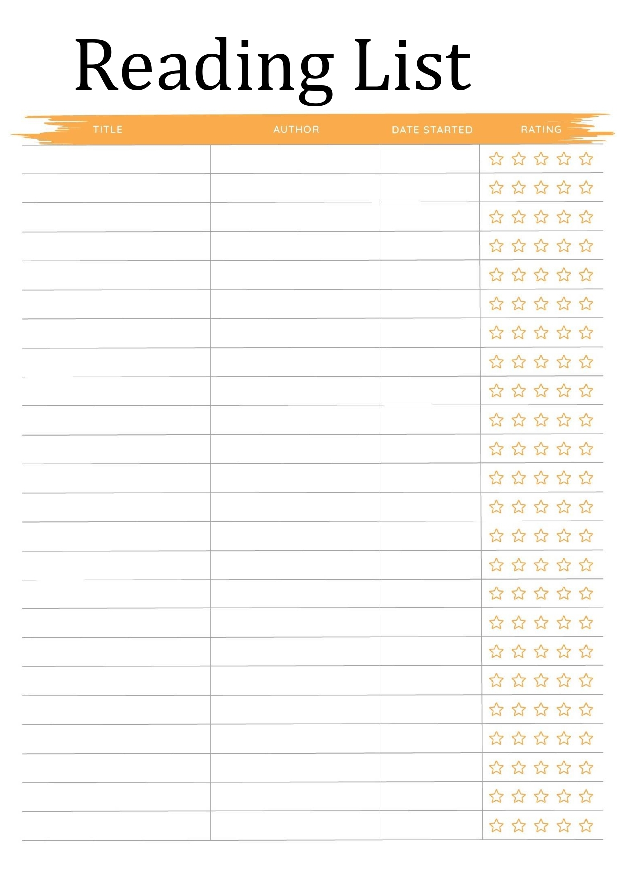 Printable Blank Reading Log Template PDF Reading Tracker