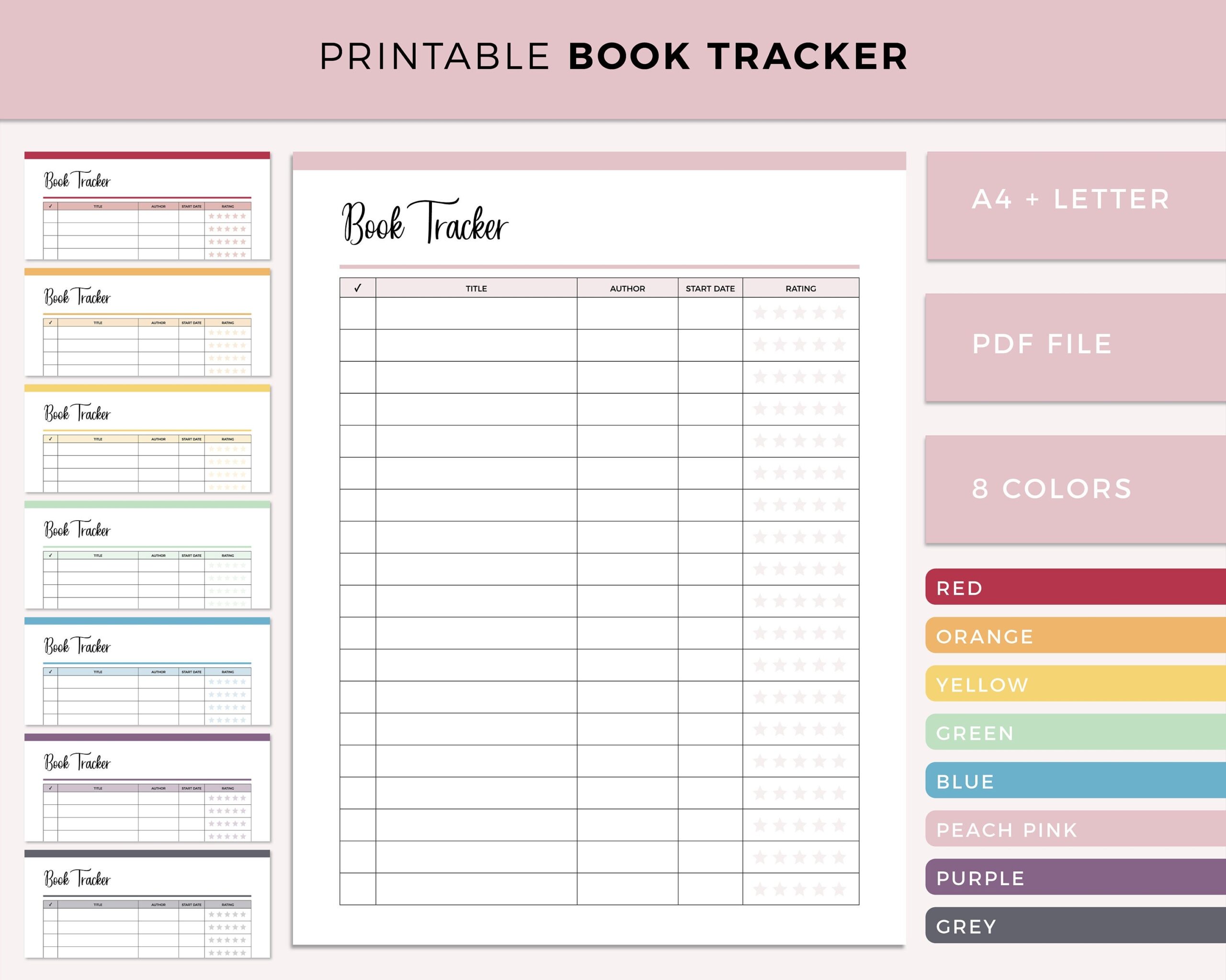 Printable Book Tracker Reading List Book Worm Checklist Book Reading List Reading Log Template Readers Journal A4 And US Letter Etsy