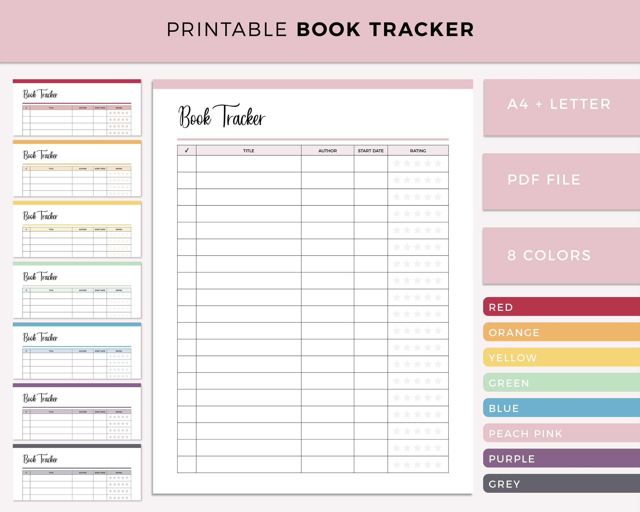 Printable Book Tracker Reading List Book Worm Checklist Book 