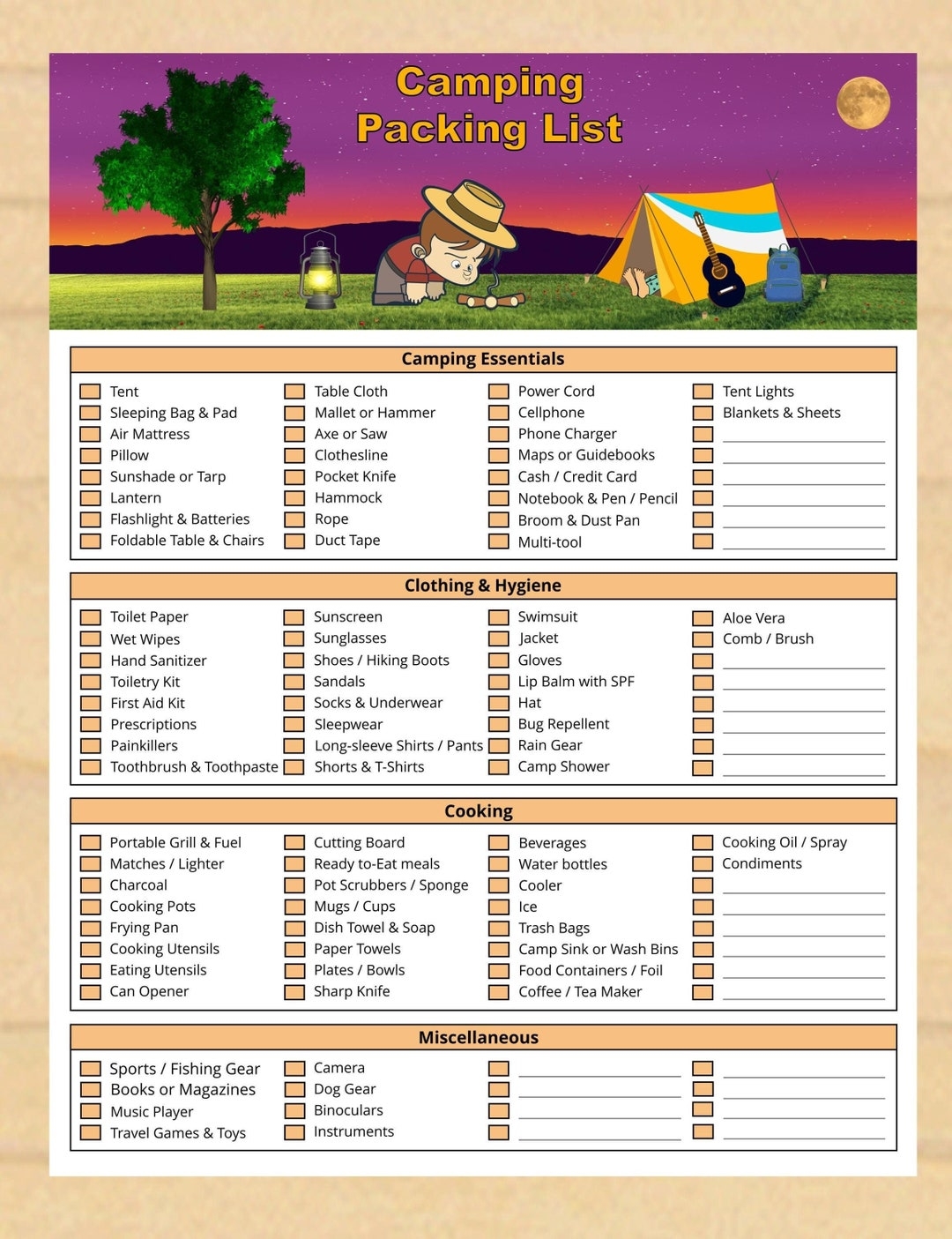 Printable Camping Packing Checklist Camping Trip List