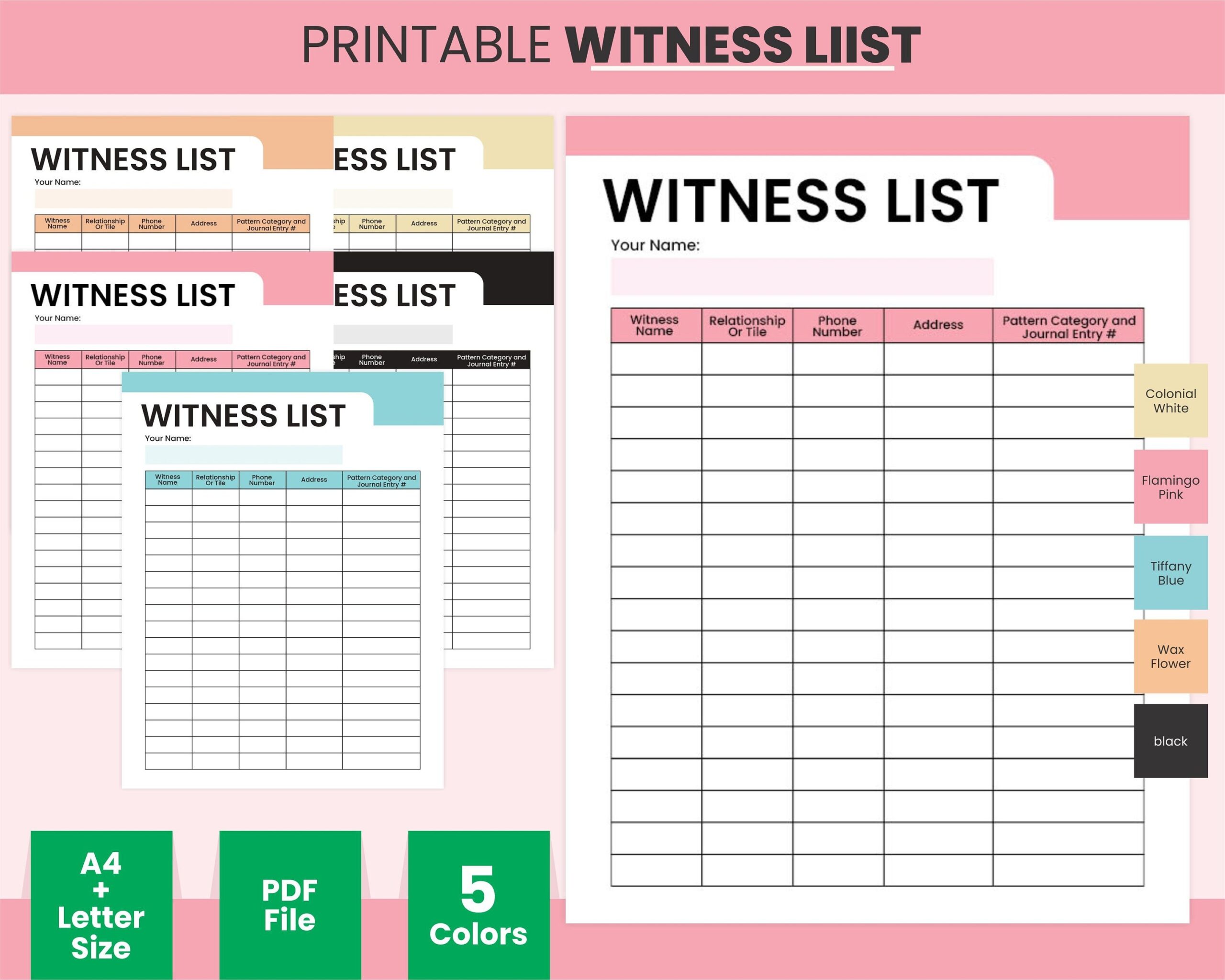 Printable Child Custody Case Witness List Single Parent Child Custody Planner Co parenting Joint Custody Divorce Preparation Journal Etsy